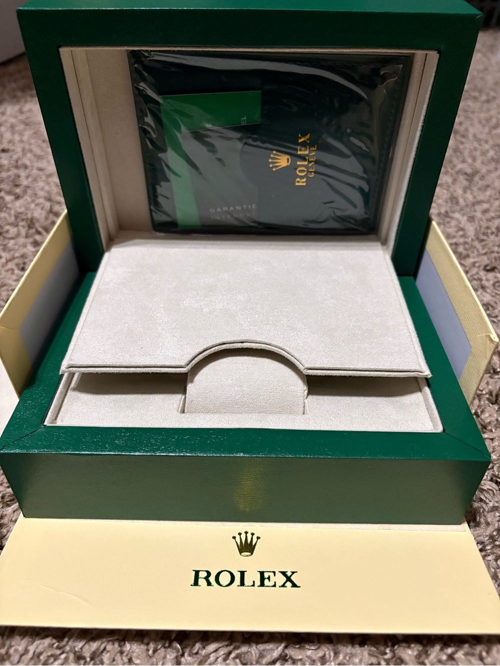 Rolex Large Wooden Presentation Watch Box Set Green & Cream - Picture 6 of 8